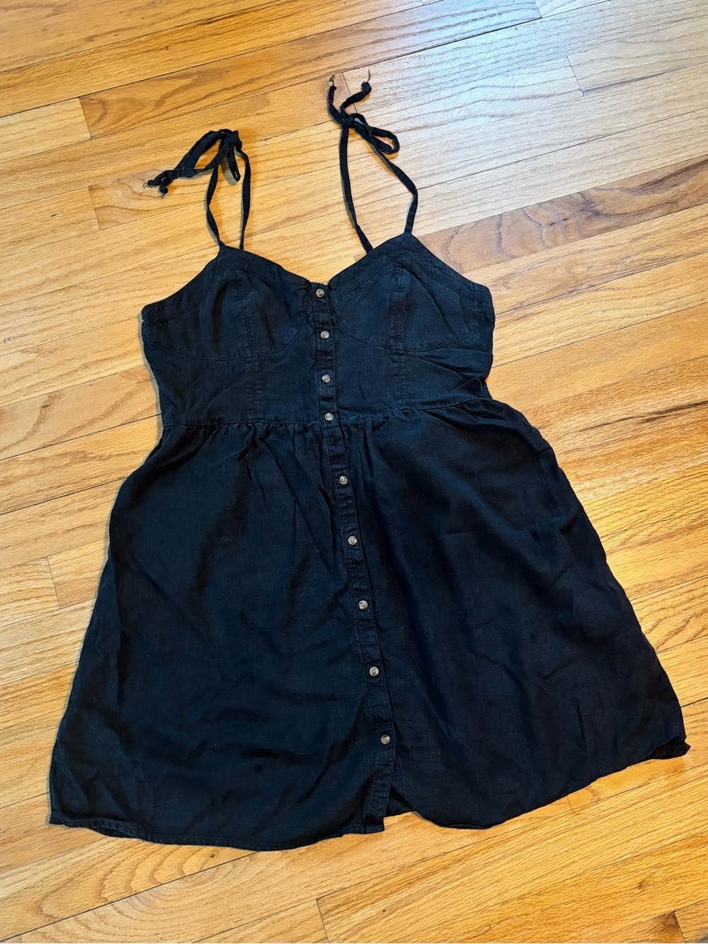 Aerie Black Tie-Shoulder Button-Front Sundress Size Medium